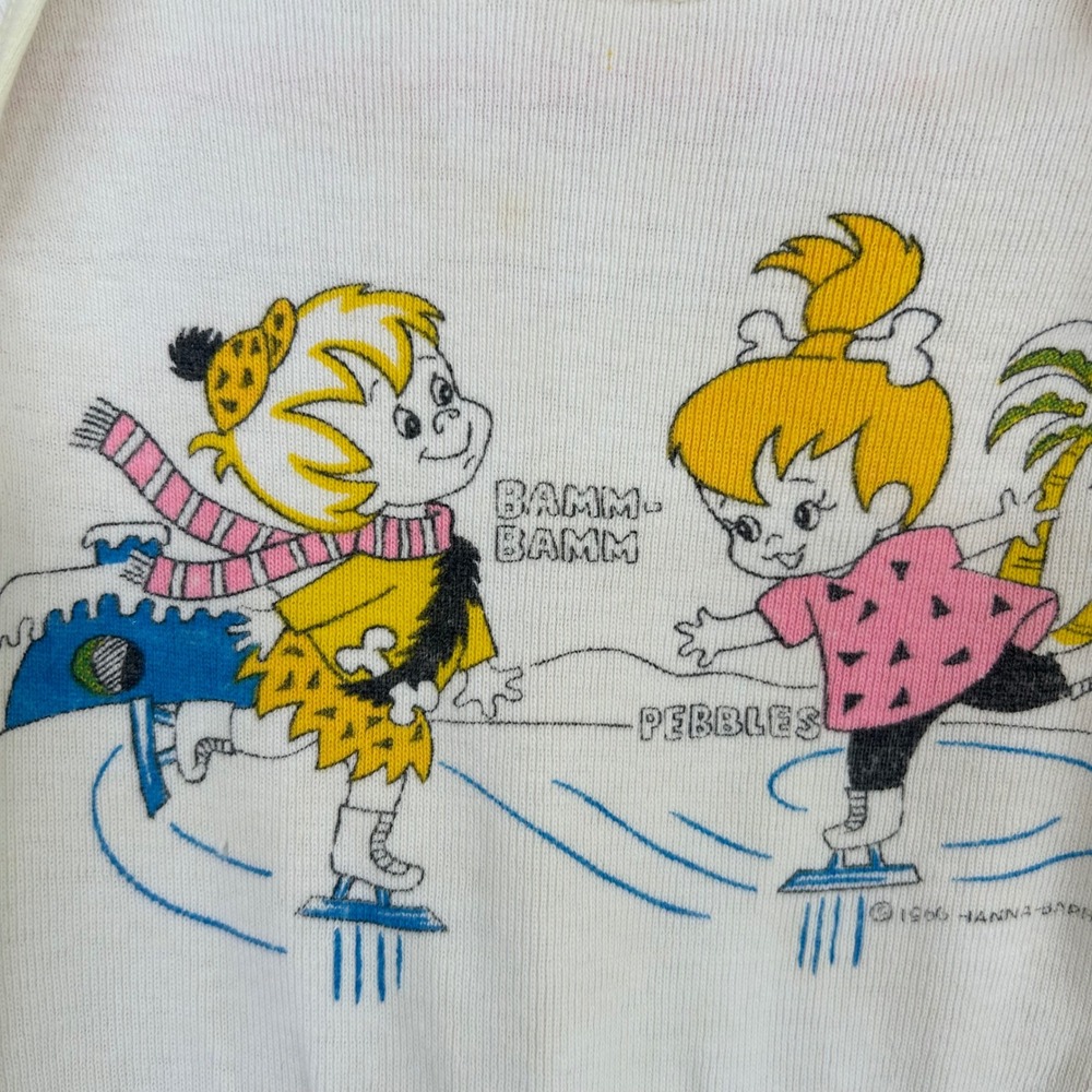 Hanna-Barbera Flintstones Thermal Top Kids Toddler Cream 1986 Pebbles Bamm-Bamm